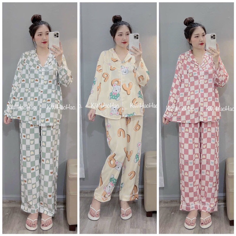 Bộ bầu lanh sau sinh pizama khóa ti