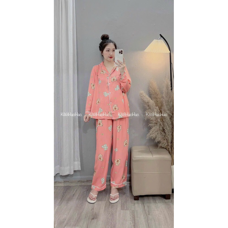 Bộ bầu lanh sau sinh pizama khóa ti