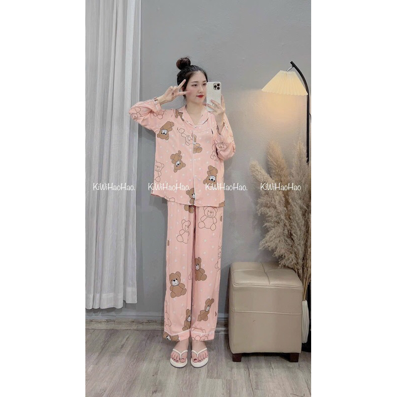 Bộ bầu lanh sau sinh pizama khóa ti