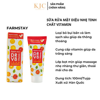 Sữa rửa mặt diệu nhẹ làm trắng sáng da tinh chất Vitamin - Farrmstay DR V8 Vitamin Foam Cleasing