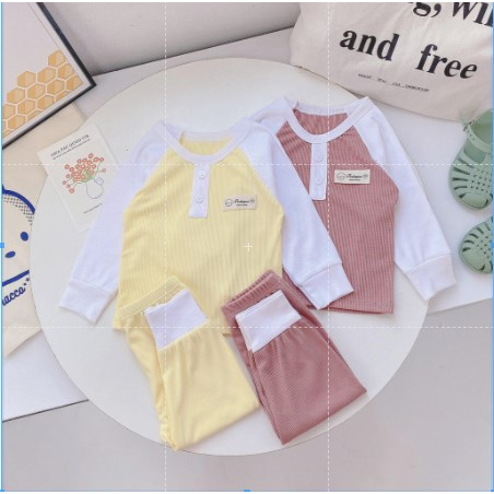 Bộ quần áo dài tay bé trai, bộ quần áo dài tay bé gái Peekaboo phối tay chất tăm