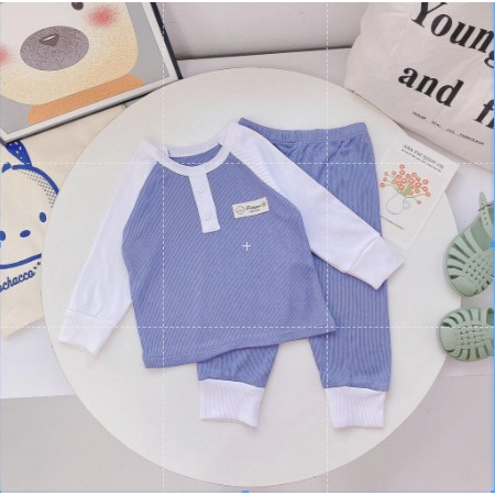 Bộ quần áo dài tay bé trai, bộ quần áo dài tay bé gái Peekaboo phối tay chất tăm