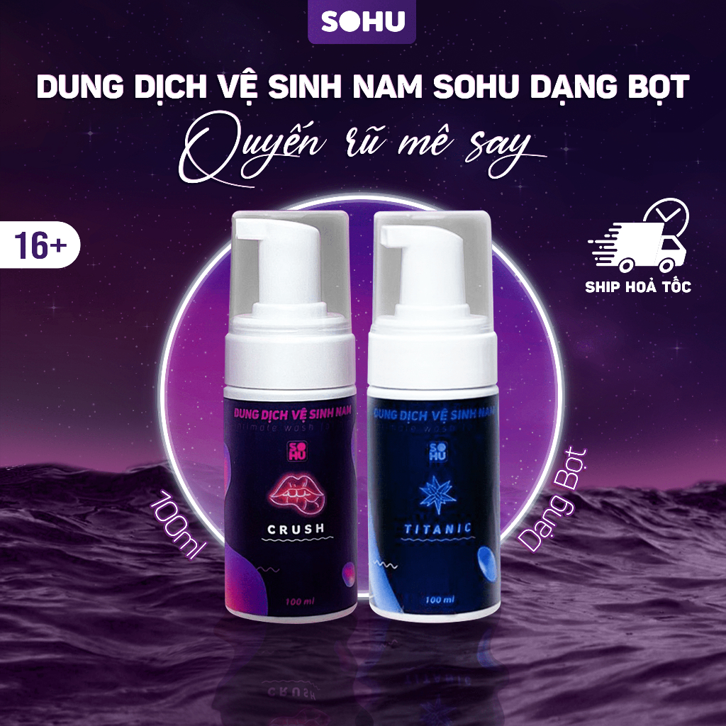 Dung dịch vệ sinh nam dạng bọt Crush hương nước hoa, bạc hà tuyết SOHU HCM 100ml khử mùi tự nhiên lành tính