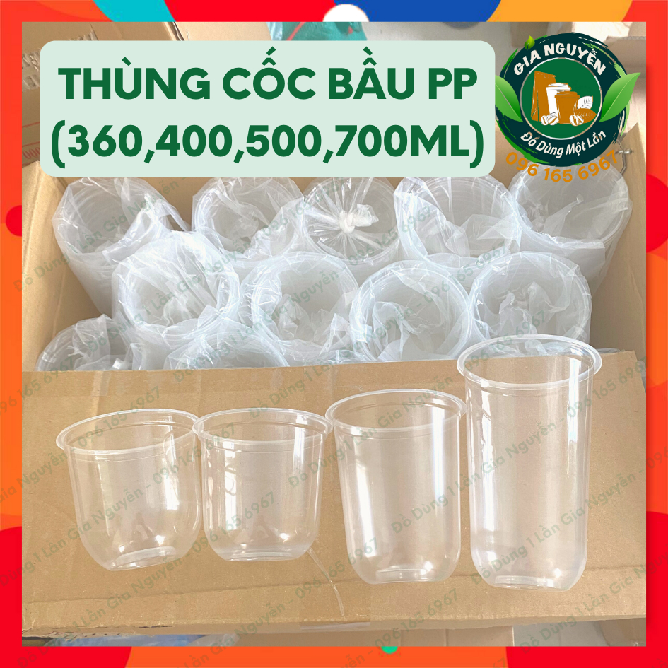 1 Thùng Cốc Nhựa PP Đáy Bầu Dùng Để Đựng Trà Sữa, Chè, Tào Phớ, Kem, Súp, Cháo