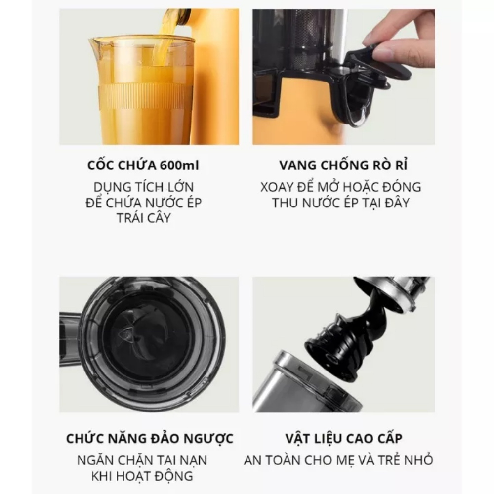 Máy Ép Chậm Hoa Quả Mini, Máy Ép Rau Củ Cho Gia Đình Tiện Dụng Cao Cấp Siêu Bền Ép Nguyên Chất 97%