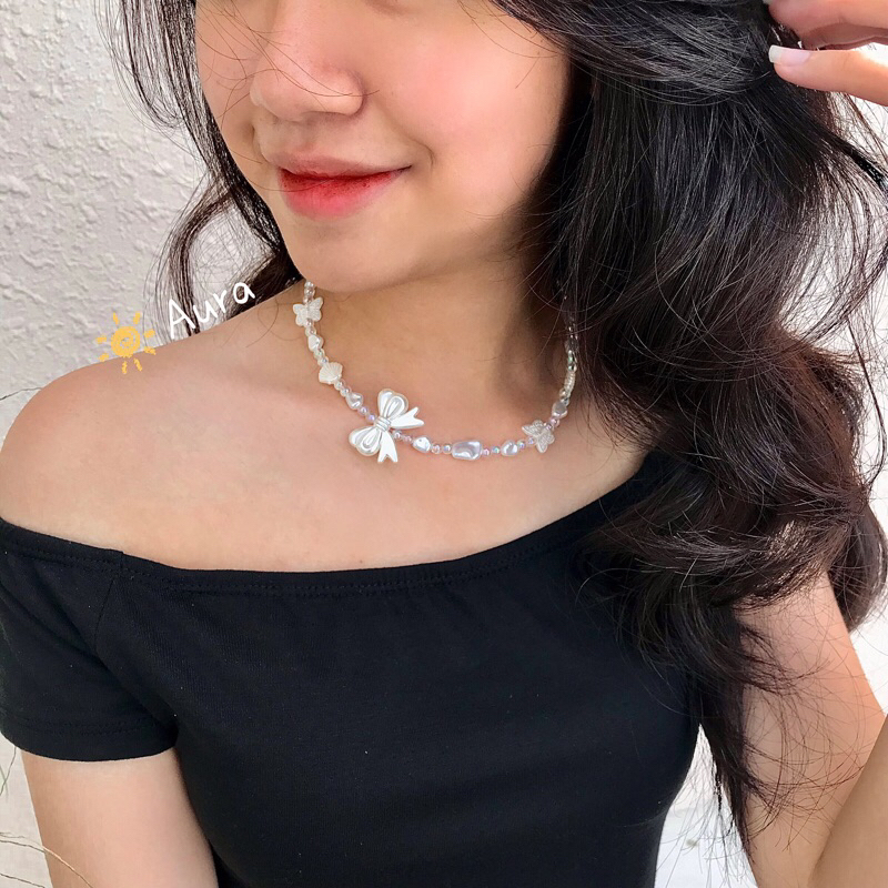 Vòng cổ đi biển Nơ mix ốc sò Handmade Aura