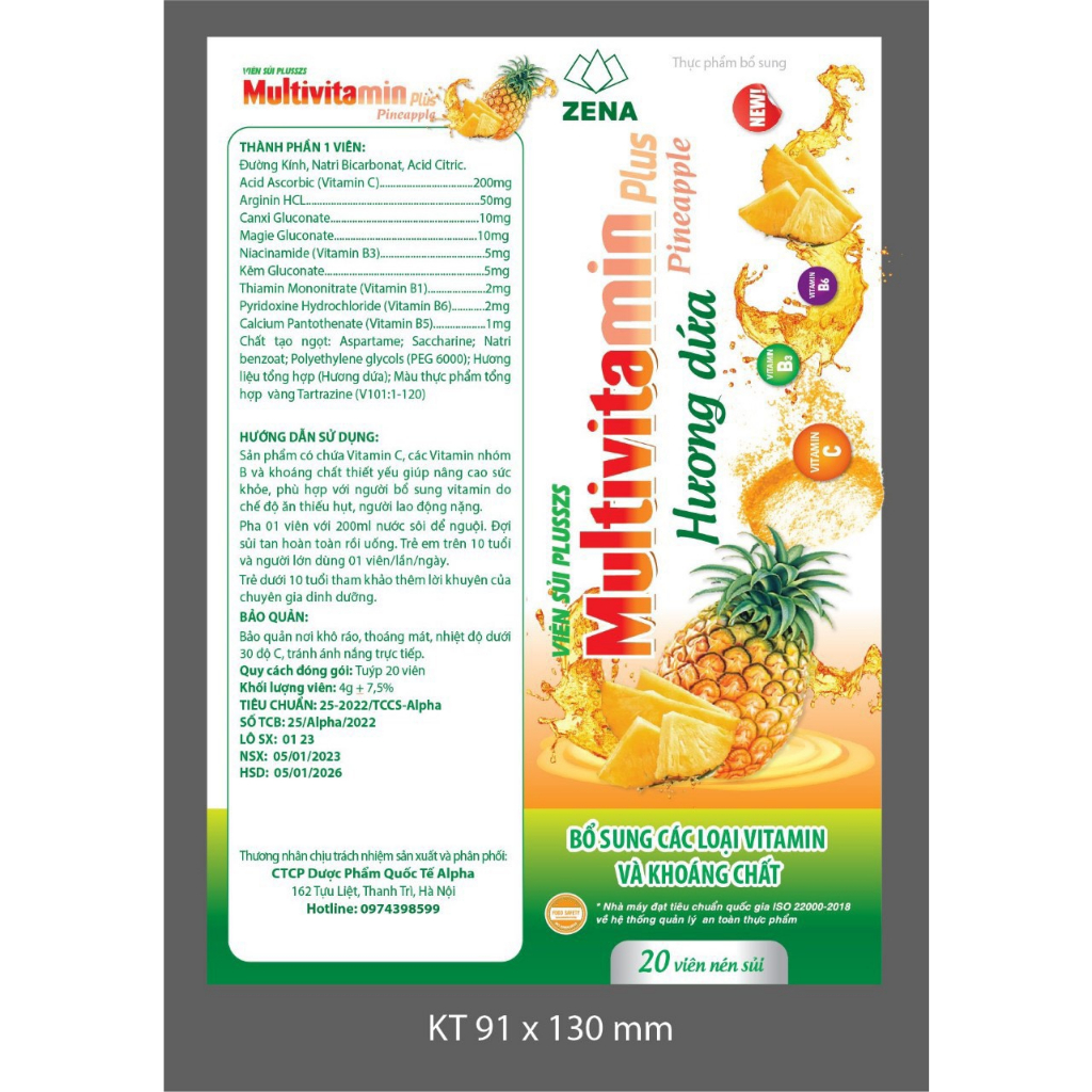 Viên uống Vitamin C sủi các vị bổ sung các vitamin tăng sức đề kháng, giảm mệt mỏi tuýp 20 viên