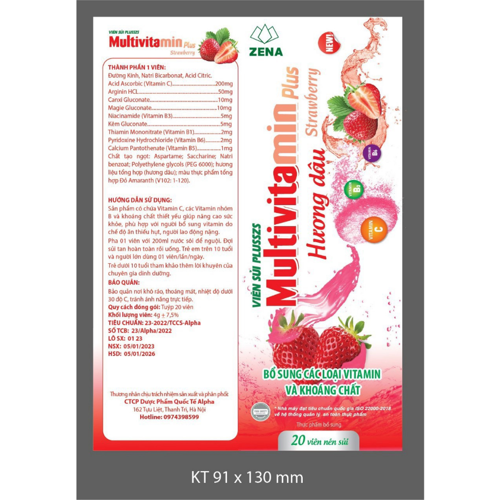 Viên uống Vitamin C sủi các vị bổ sung các vitamin tăng sức đề kháng, giảm mệt mỏi tuýp 20 viên