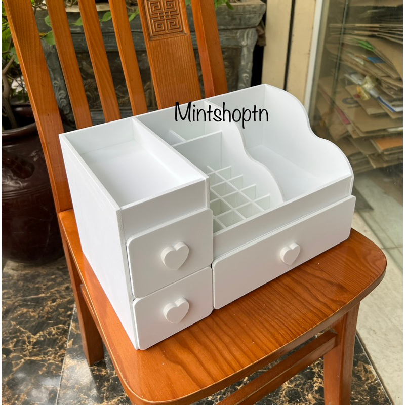 combo 2 cái kệ đựng mỹ phẩm max trắng full 20 ô son núm tim