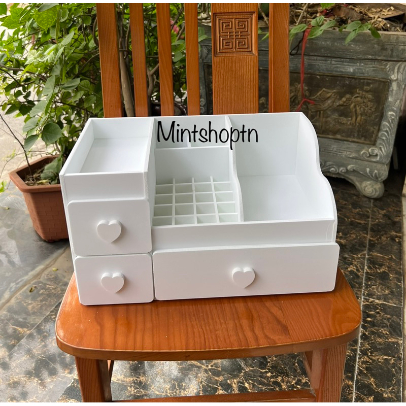 combo 2 cái kệ đựng mỹ phẩm max trắng full 20 ô son núm tim