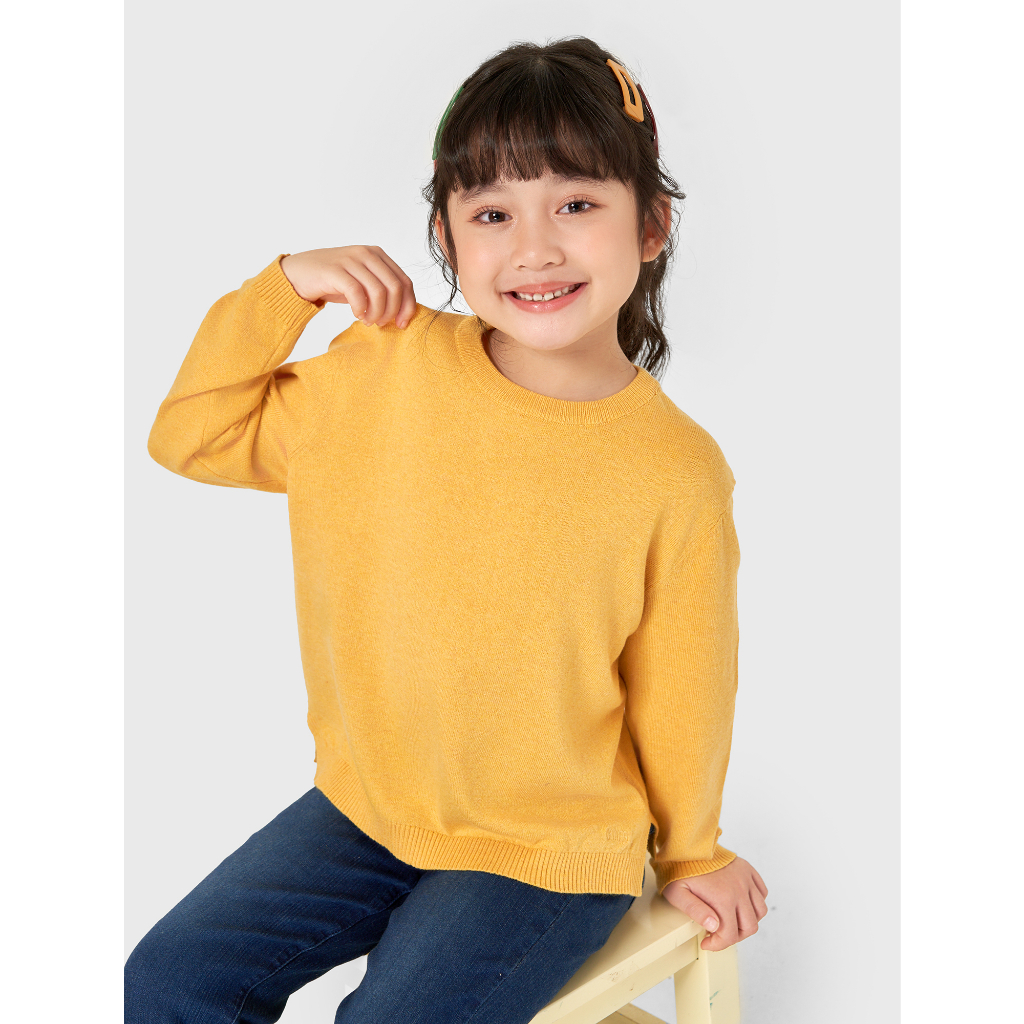 Áo len bé gái CANIFA áo sweater cổ tròn dài tay form rộng bo gấu 1TE22W018