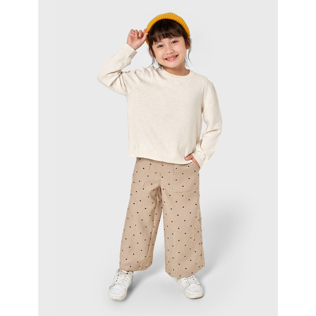Áo len bé gái CANIFA áo sweater cổ tròn dài tay form rộng bo gấu 1TE22W018