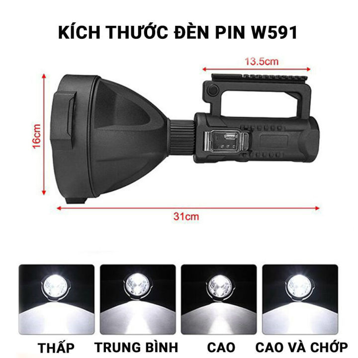 Đèn pin cầm tay siêu sáng KAW - W591 chiếu xa 1000m chống thấm nước có chân đế