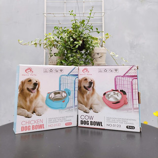 Bát ăn inox gắn chuồng hình bò sữa cho chó mèo