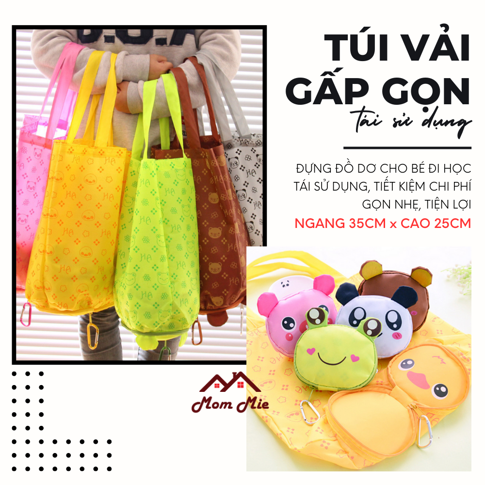 [Mới] Túi vải gấp gọn hình thú nhiều màu, gọn nhẹ, tiện lợi - T014. Reusable Shopping Bags Foldable Tote