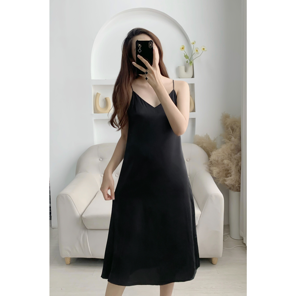 Váy Ngủ Nữ 2 Dây Lụa Pháp Cổ Tim Cao Cấp Siêu Mềm Mại , Sexy Cao Cấp Trơn 4 Màu Melli Homewear | BigBuy360 - bigbuy360.vn