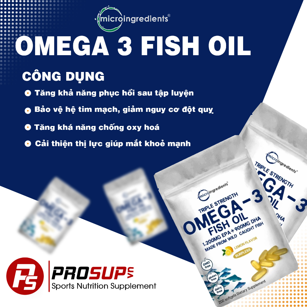 Viên Uống Dầu Cá Micro Ingredients Omega 3 Fish Oil, Vị Chanh  - Hỗ trợ trí não, sức khoẻ tim mạch cao cấp