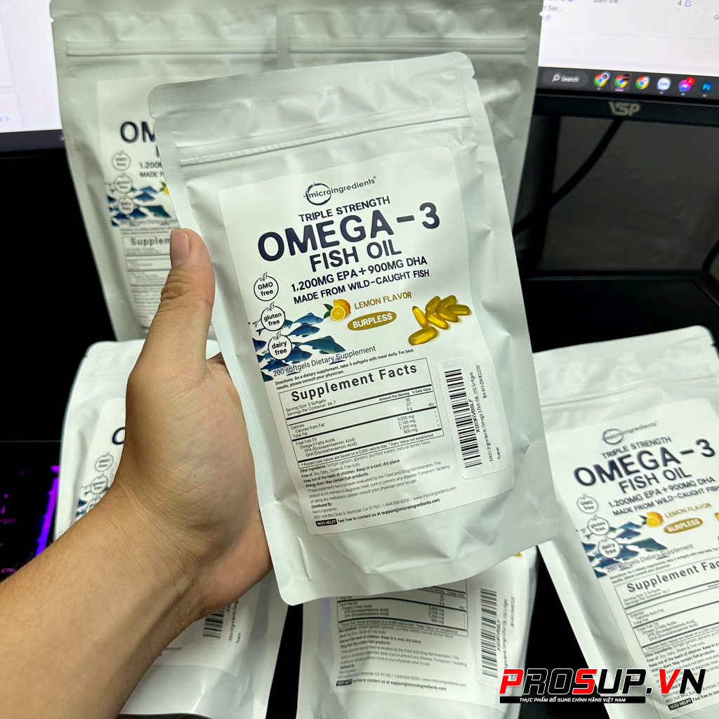 Viên Uống Dầu Cá Micro Ingredients Omega 3 Fish Oil, Vị Chanh  - Hỗ trợ trí não, sức khoẻ tim mạch cao cấp