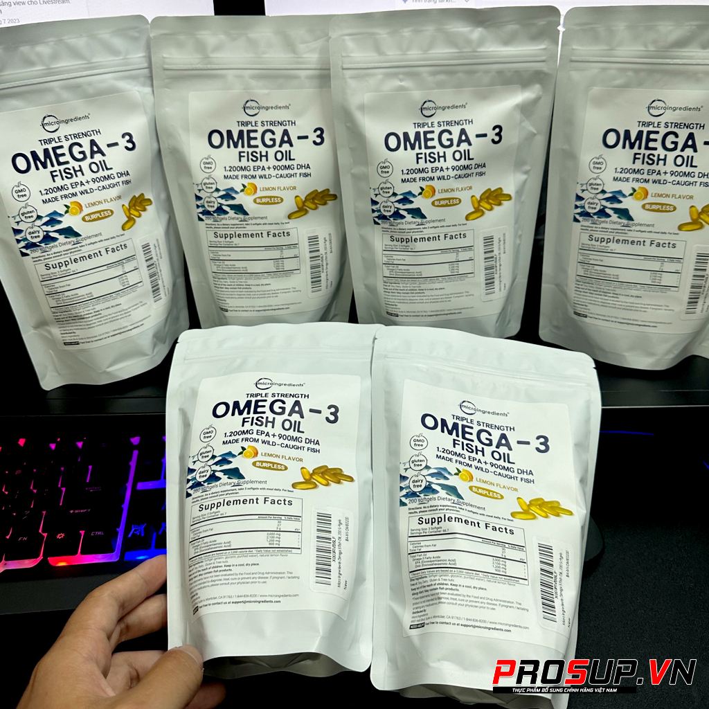 Viên Uống Dầu Cá Micro Ingredients Omega 3 Fish Oil, Vị Chanh  - Hỗ trợ trí não, sức khoẻ tim mạch cao cấp