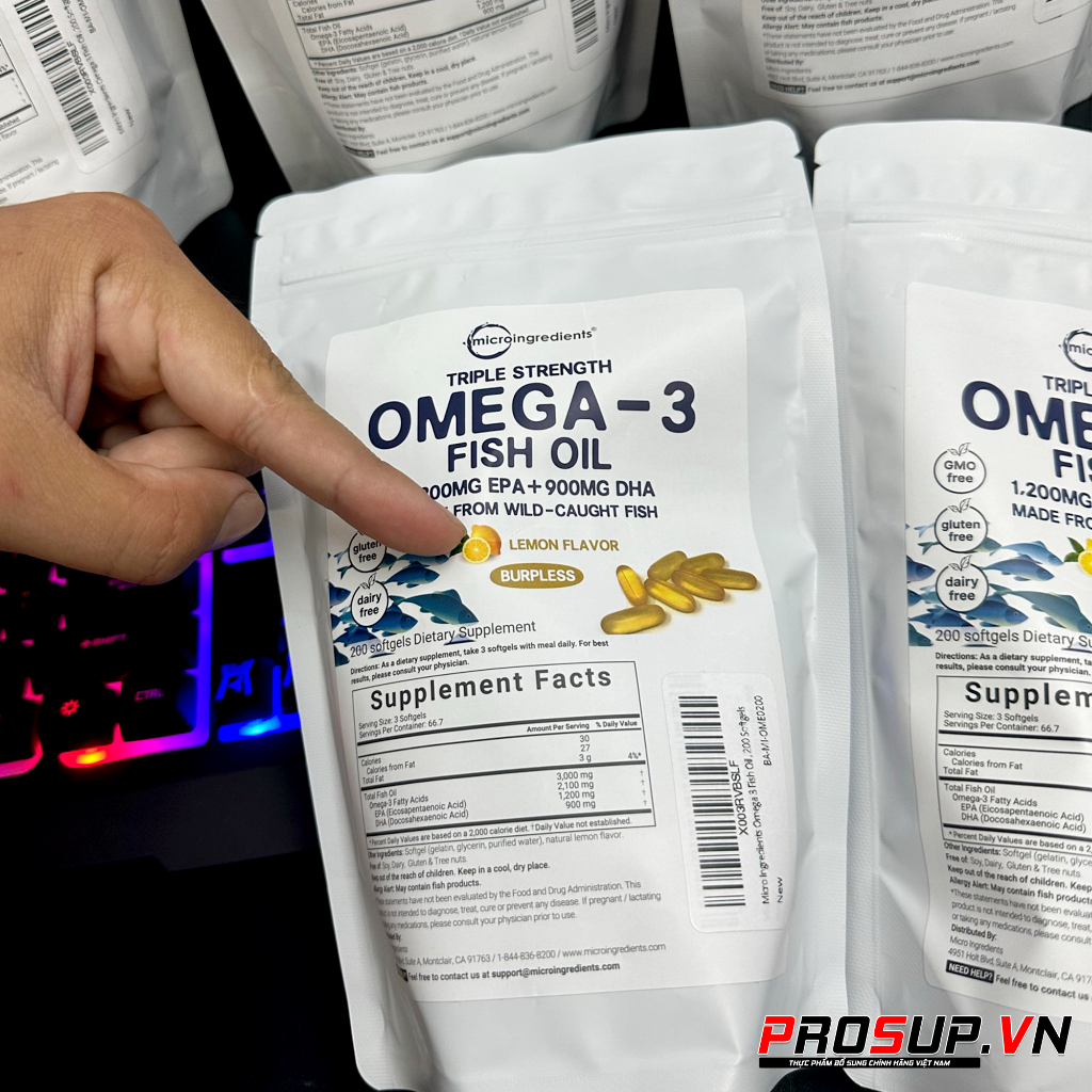 Viên Uống Dầu Cá Micro Ingredients Omega 3 Fish Oil, Vị Chanh  - Hỗ trợ trí não, sức khoẻ tim mạch cao cấp