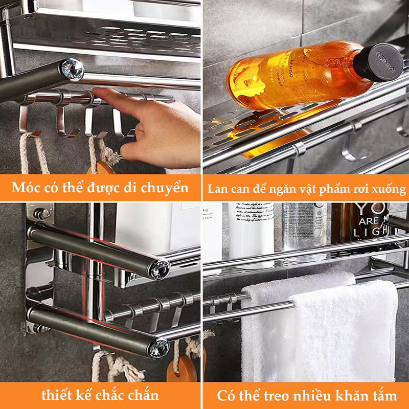 Sta Giá treo khăn nhà tắm Inox 304 Giá Treo Đồ Nhà Tắm Nhà Gắn Tường
