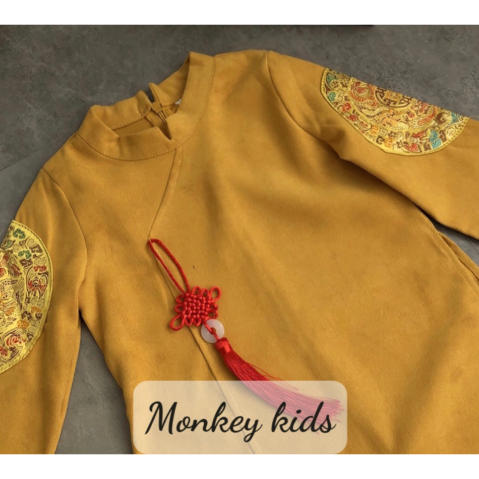 Áo dài cách tân bé trai áo ốp tay chất liệu nhung tăm, đủ size, áo dài diện Tết cho bé trai _ Monkey kids