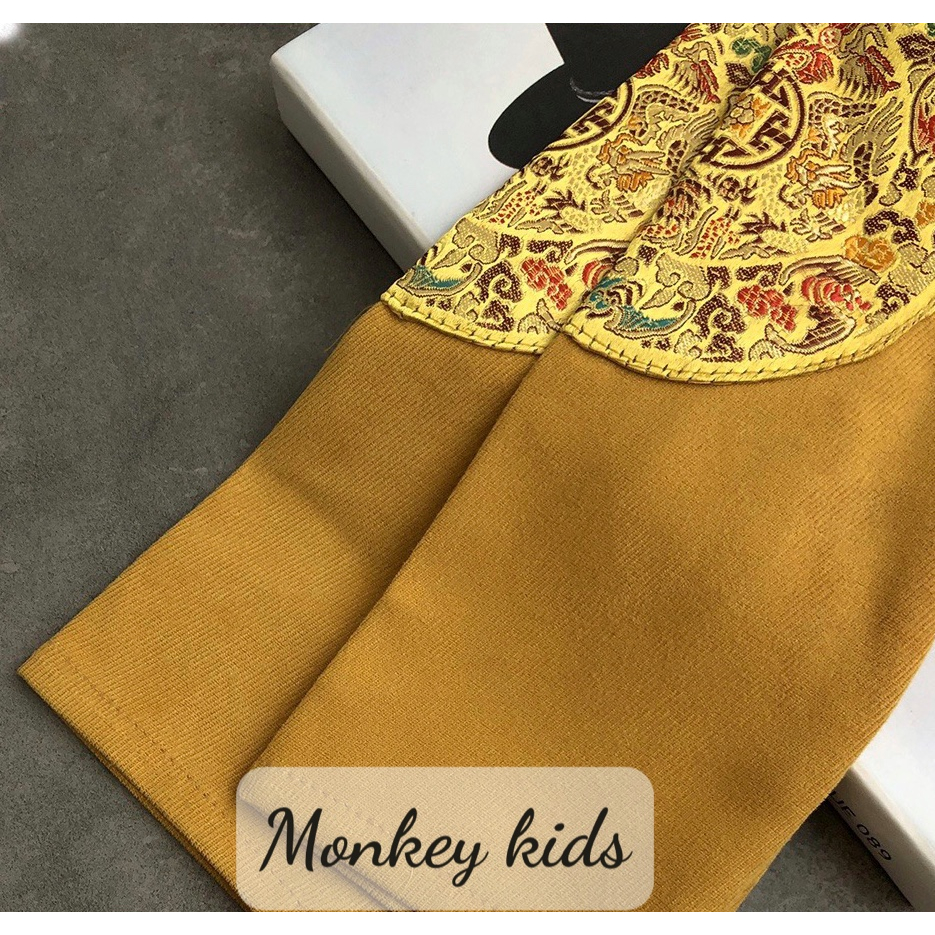 Áo dài cách tân bé trai áo ốp tay chất liệu nhung tăm, đủ size, áo dài diện Tết cho bé trai _ Monkey kids