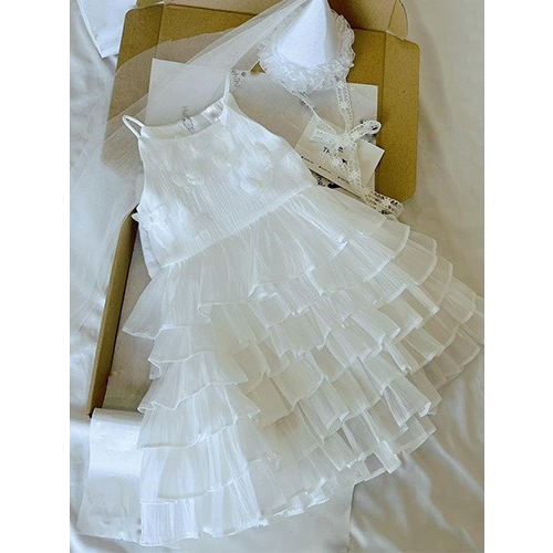 Váy dự tiệc,đi sinh nhật bé gái màu trắng Monkey kids váy công chúa xinh xắn