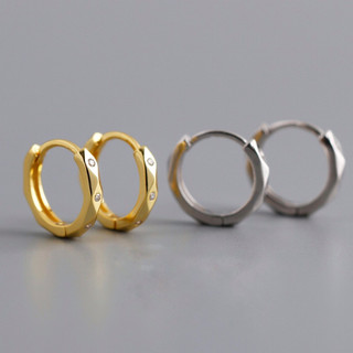 Khuyên tròn đa giác đá bạc, vàng | trang sức bạc accessories