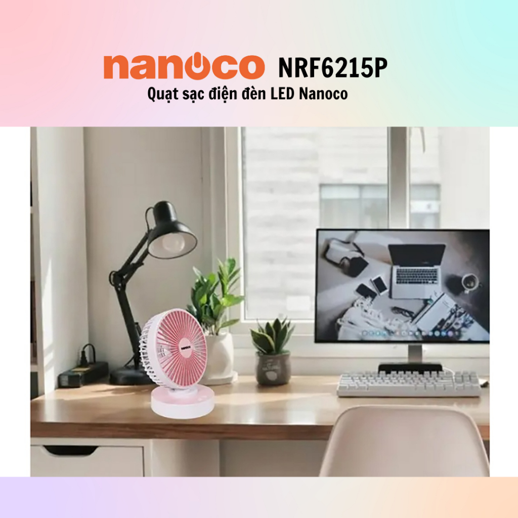 Quạt sạc tích điện Nanoco có đèn LED NRF6310W/P/B - 100% chính hãng