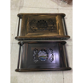 Khay trà ấm chén chân cuốn gỗ mun hoa