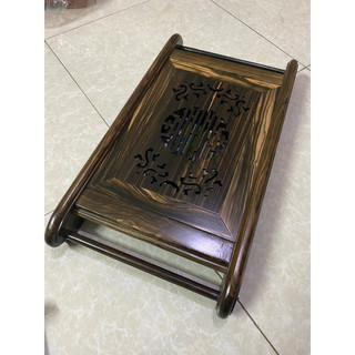 Khay trà ấm chén chân cuốn gỗ mun hoa