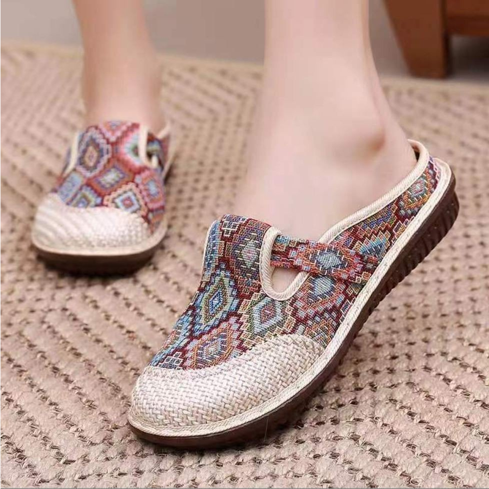 Dép Sục Búp Bê Phối Hình Thổ Cẩm Chất Vải Thoáng Khí