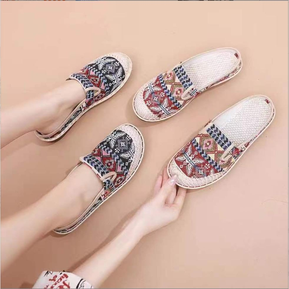 Dép Sục Búp Bê Phối Hình Thổ Cẩm Chất Vải Thoáng Khí