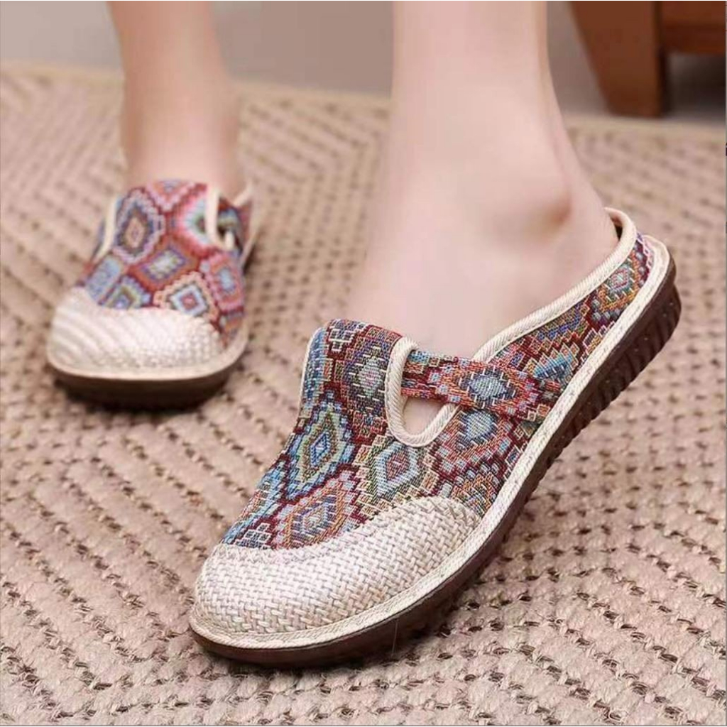 Dép Sục Búp Bê Phối Hình Thổ Cẩm Chất Vải Thoáng Khí