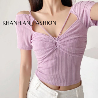 Áo thun cotton dây buộc cổ