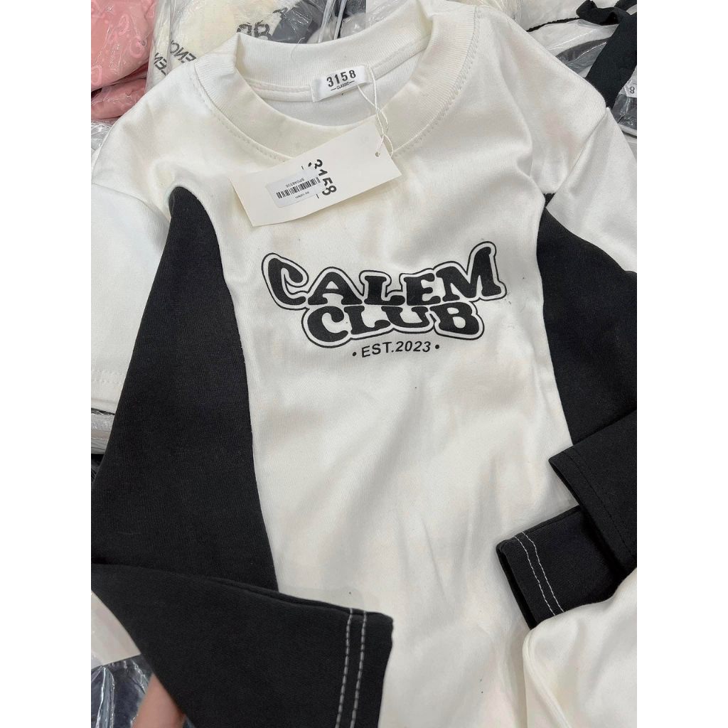 Áo thun baby tee nữ phối trắng  calem - áo form nữ năng động chất liệu cotton co giãn