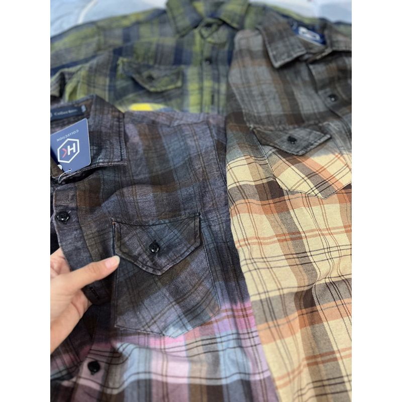 ÁO SƠ MI NAM TAY NGẮN SỌC WASH CARO PHỐI TÚI NẮP