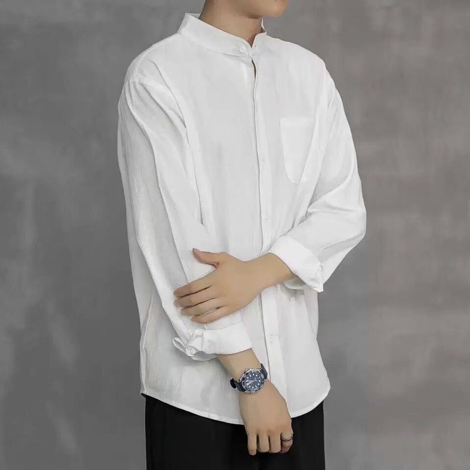 Áo sơ mi dài tay nam nữ cổ tàu chất vải đũi cao cấp
