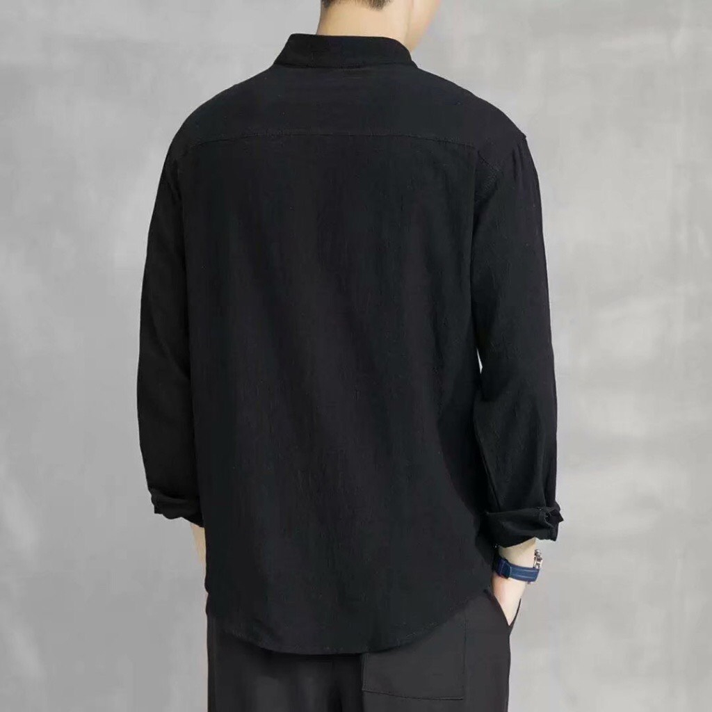 Áo sơ mi dài tay nam nữ cổ tàu chất vải đũi cao cấp