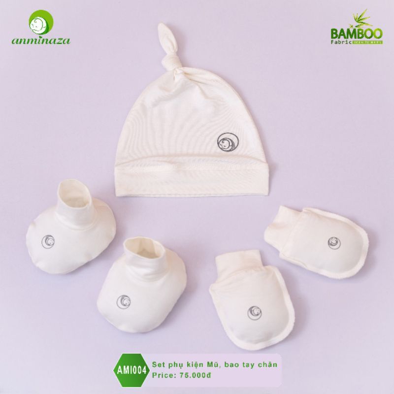 Set nón và bao tay chân cho bé sơ sinh sợi tre kháng khuẩn, mềm mại Anminaza