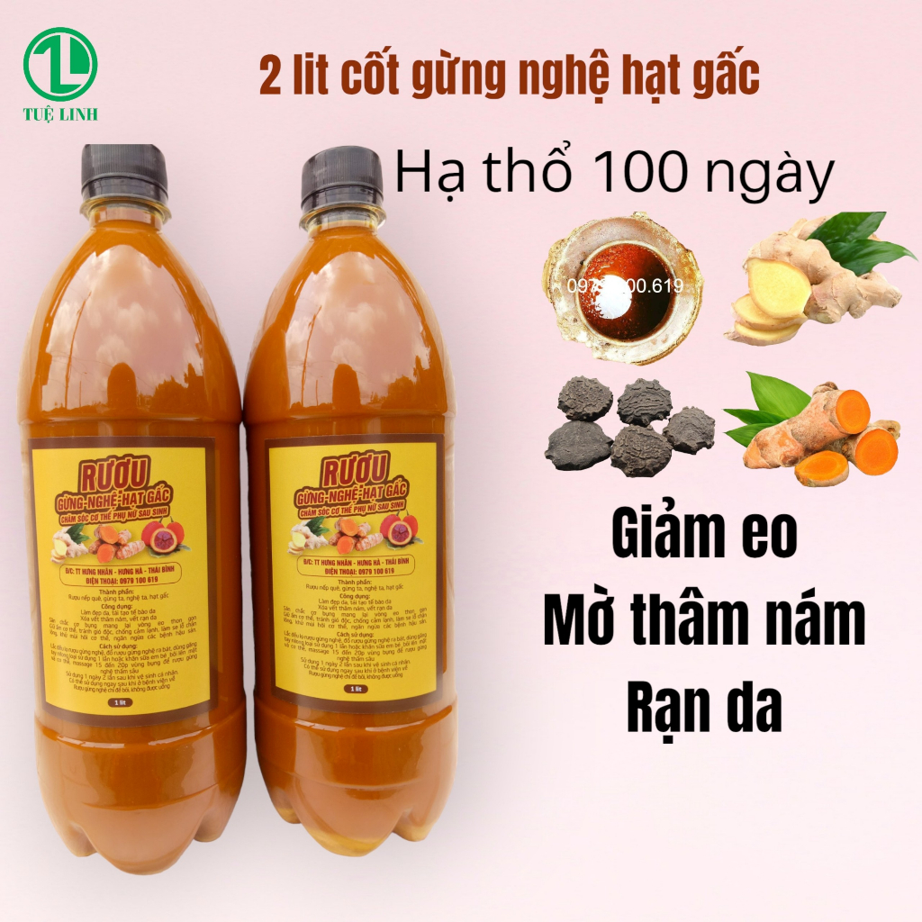 2 lit Cốt gừng nghệ gấc hạ thổ (tặng 1 hũ muối thảo dược ngâm chân 500g)