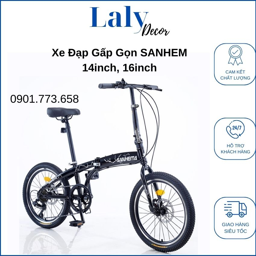 Xe đạp gấp gọn SAHEMA 16 inch, 14inch bản 6 số full 2 phanh đĩa - Xe đạp khung thép carbon siêu nhẹ