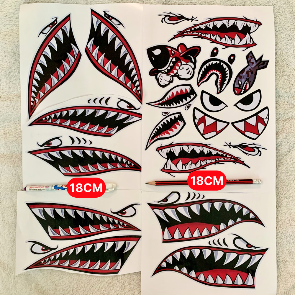 Bộ Tem Dán Xe Răng Cá Mập Đối Xứng - Team Xe Ex 150 Winner Wave Vario - Decal Dán Xe Chống Thấm Nước