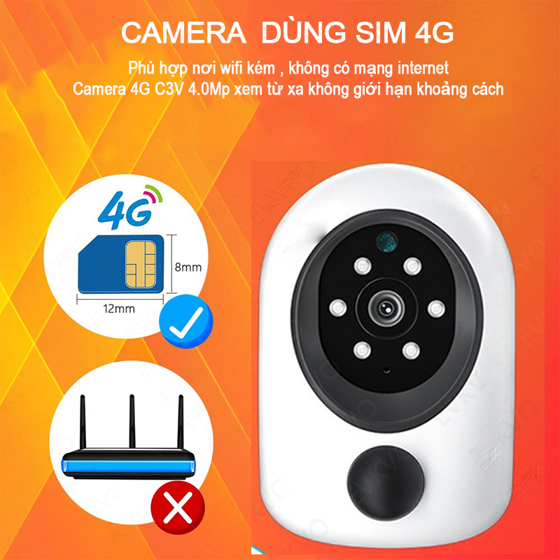 Camera 4G FHD 4.0Mp dùng sim ngoài trời chống nước không dây mini kết nối điện thoại giám sát hành trình Minivan C3V