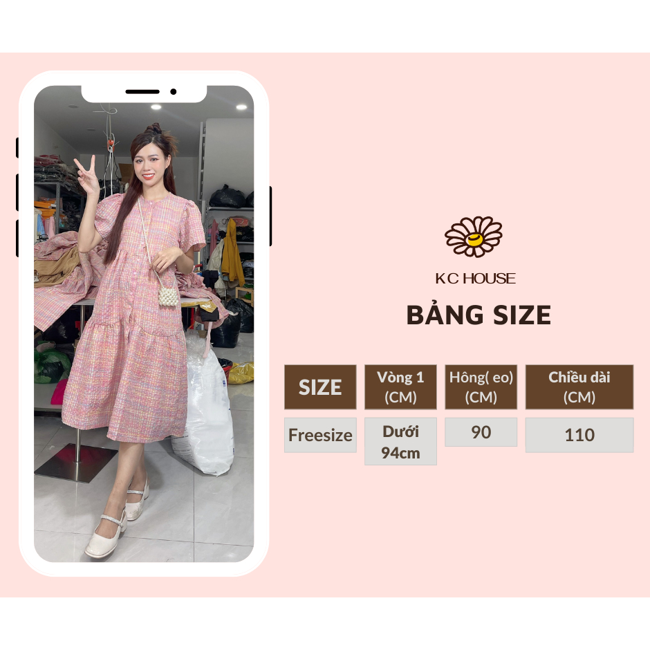 Đầm kẻ caro tay cánh tiên + áo lót trong