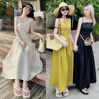 ĐẦM MIDI HAI DÂY KHOÉT EO