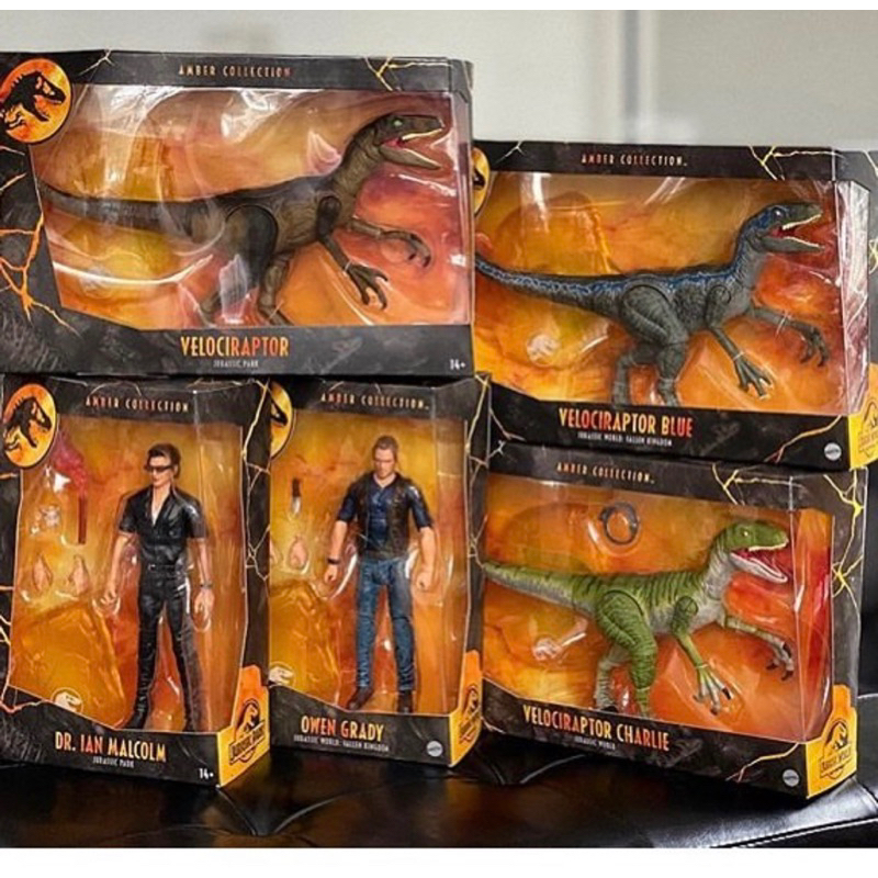 Amber Collection Jurassic World,Mô hình khủng long ăn thịt Velociraptor và nhân vật phim kỷ Jura,đồ chơi sưu tầm trẻ em
