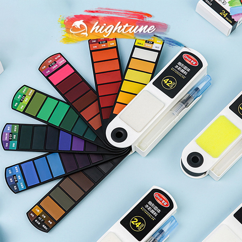 HIGHTUNE Sơn màu nước hình quạt nghệ thuật có thể gập lại bằng bột màu sơn rắn 18/24/36/42 màu có thể được lưu trữ và mở rộng sơn màu nước sơn nghệ thuật nguồn cung cấp nghệ thuật mới chất lượng cao