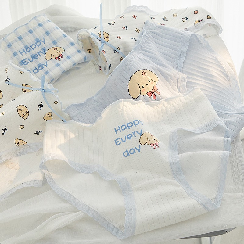 Quần lót cotton nữ họa tiết bé cún- Q39 Puppy xanh